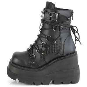 Goth Wedge Platform Studded Lace Up Ankle Boots